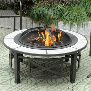 Nanterre Fax Stone Burning Fire Pit With Grilling In Cream Stone