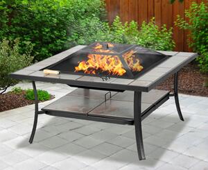 Saginaw Fax Stone Burinng Fire Pit With Grilling In Grey Red