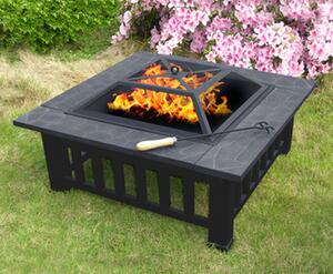 Gainesville Fax Stone Burning Fire Pit With Grilling In Black