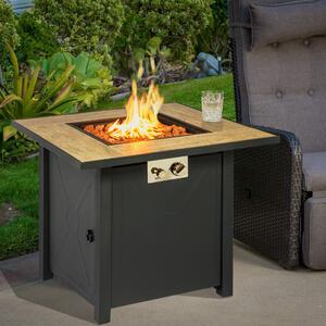 Kearney Metal Burning Fire Pit With Grilling In Black And Oak