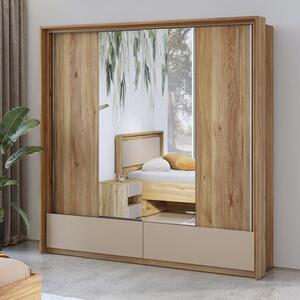 Irving Wide Mirrored Wardrobe 2 Sliding Doors In Mauvella Oak