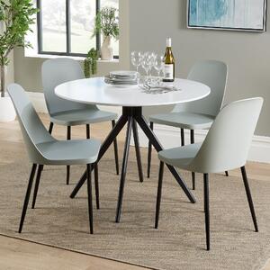 Arta Round White Wooden Dining Table 4 Curve Plastic Grey Chairs