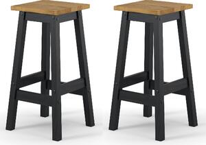 Consett Black And Oak Wooden Bar Stools In Pair