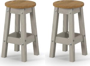 Consett Grey And Oak Round Wooden Bar Stools In Pair