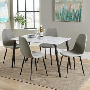 Arta White Marble Effect Dining Table With 4 Fabric Grey Chairs