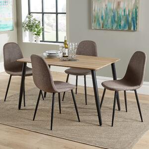 Arta Rectangular Oak Wooden Dining Table 4 Fabric Brown Chairs