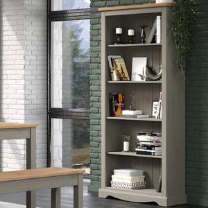 Consett Wooden Wide Bookcase With 5 Shelves In Grey And Oak