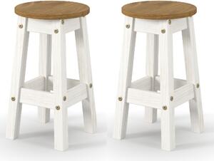 Consett White And Oak Round Wooden Bar Stools In Pair