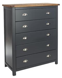 Delavan Wooden Wide Chest Of 5 Drawers In Oak And Black