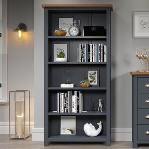 Delavan Wooden Bookcase With 5 Shelves In Oak And Black