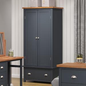 Delavan Wooden Wardrobe With 2 Doors 1 Drawer In Oak And Black