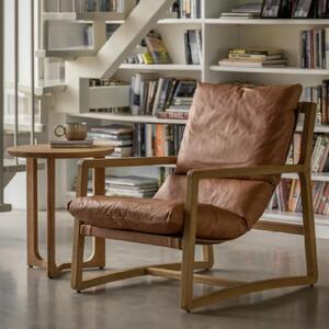 Bandera Leather Lounge Chair With Oak Legs In Brown