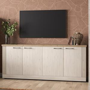 Cancun Wooden Sideboard With 4 Doors In Meringue Oak