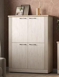 Cancun Wooden Highboard With 4 Doors In Meringue Oak