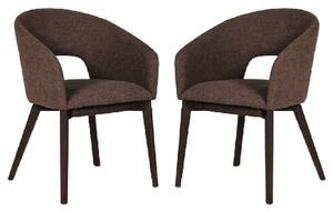 Adria Brown Fabric Dining Chairs With Oak Legs In Pair