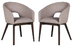 Adria Latte Fabric Dining Chairs With Oak Legs In Pair