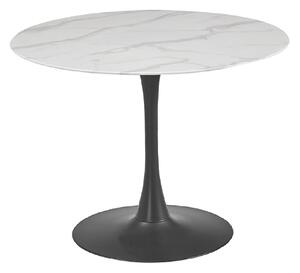 Circa White Marble Glass Large Round Dining Table With Metal Base