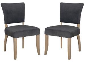 Dothan Dark Grey Velvet Dining Chairs With Oak Legs In Pair