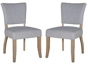 Dothan Light Grey Velvet Dining Chairs With Oak Legs In Pair