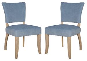 Dothan Blue Velvet Dining Chairs With Oak Legs In Pair