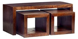 Mango Wood John Long Coffee Table with 2 cube Stools