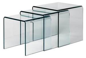 Set of 3 Bent Clear Glass Nesting Tables