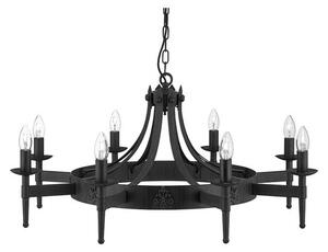 Cartwheel Multi Arm Black Finish Wrought Iron Ceiling Light