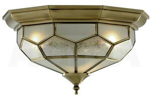 Antique Brass Flush Light With Clear Frosted And Sanded Glass