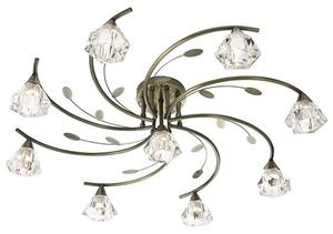 Sierra 9 Antique Brass Ceiling Light With Sculptured Clear Glass