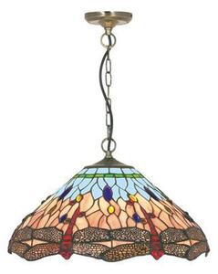 Dragonfly Antique Brass Pendant Light With Hand Made Tiffany Gla