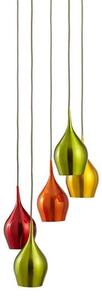 Vibrant 5 Lamp Ceiling Pendant With Multi Drop Coloured Shades