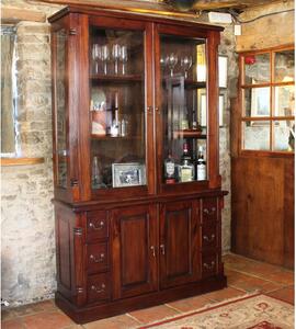 Belarus 2 Glass Doors Display Cabinet With Sideboard In Mahogany