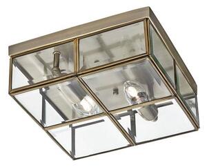 Flush Box Antique Brass Ceiling Light With Clear Bevelled Glass