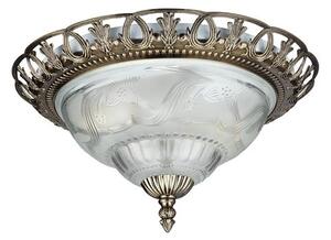 Antique Brass Flush Ceiling Light With Clear And Frosted Glass