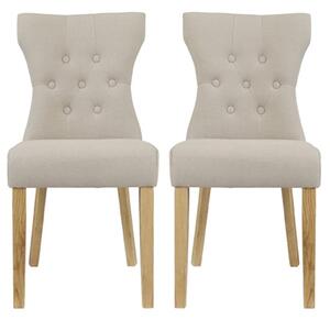 Nipas Beige Fabric Dining Chairs With Wooden Legs In Pair