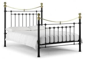 Vangie Metal Double Bed In Satin Black With Real Brass Effect