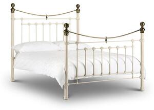 Vangie Metal Double Bed In Stone White With Real Brass Effect