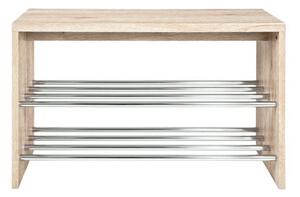 Merin Wooden Oak Shoe Bench With Chrome Finish 2 Shelf