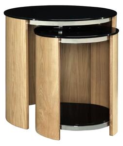 Bentwood Glass Nesting Tables In Oak And Black With Chrome Frame