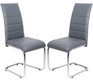 Daryl Grey Faux Leather Dining Chairs With Chrome Legs In Pair