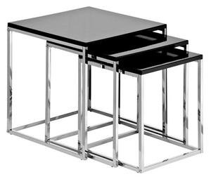 Krystal Set of 3 Nesting Tables In Black Gloss With Chrome Legs