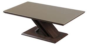 Cubic Coffee Table In Beige Glass Top With Walnut Base