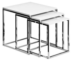 Krystal Set of 3 Nesting Tables In White With Chrome Legs