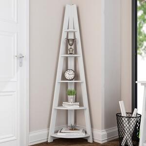 Travis Corner Wooden Ladder Shelving Unit In White