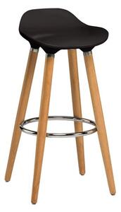 Adoni Bar Stool In Black ABS With Natural Beech Wooden Legs