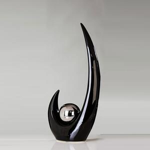 Move Sculpture In Black Ceramic With Silver Ball