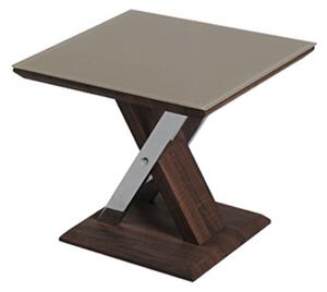 Cubic End Table In Beige Glass Top With Walnut Base