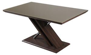 Cubic Dining Table In Beige Glass Top With Walnut Base