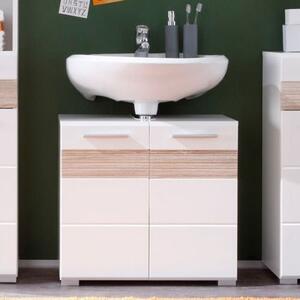 Mezzo Vanity Cabinet In White With Gloss Front And Light Oak