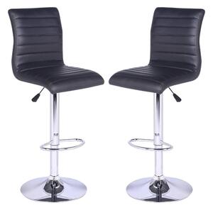 Ripple Black Faux Leather Bar Stools With Chrome Base In Pair